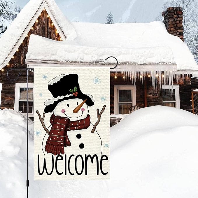 Snowman Snowflake Garden Flag 12x18 Inch Small Double Sided Burlap Vertical,xmas Winter Welcome Holiday Christmas Decorations Yard Lawn Outdoor Decorative Banner