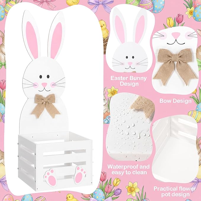 Easter Wooden Bunny Planter Box Flower Pot Rabbit Basket Easter Bunny Porch Decor for Spring Front Door Outdoor Indoor Patio Lawn Garden Backyard 31.5''h
