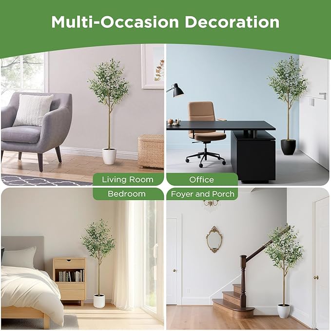 WILDLOVE Fake Olive Tree Artificial Indoor, Potted Faux Olive Trees with Natural Wood Trunk & Lifelike Fruits for Home Office Decor (6ft)
