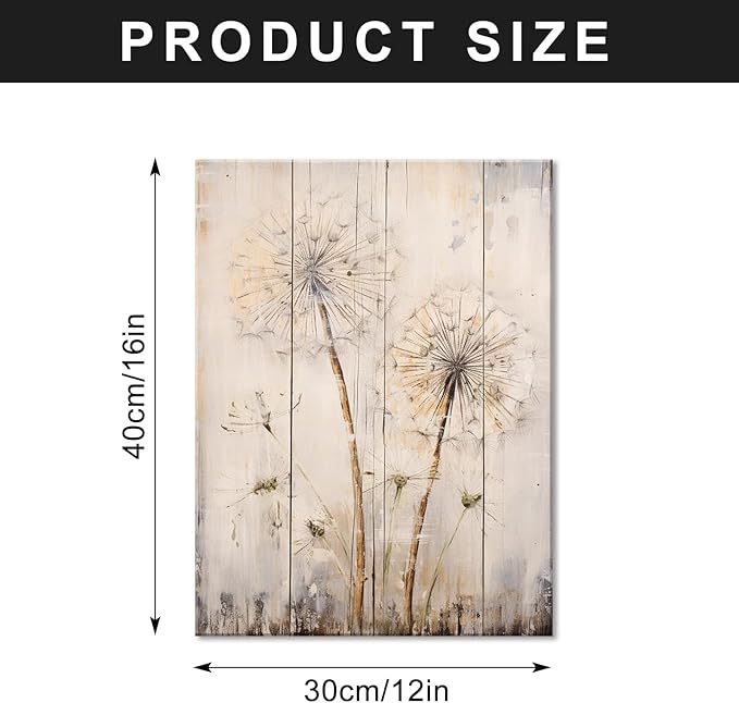 FUNHUA White Dandelion Wood Canvas Wall Art Rustic Home Decor Modern Home Decor for Living Room Home Bedroom Decoration Framed Ready to Hang12 x16