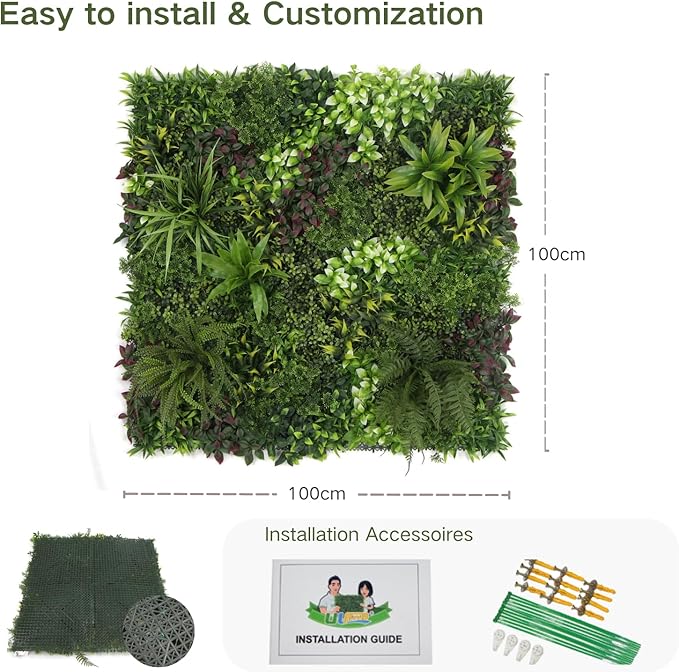 ULAND Artificial Plant Wall Panels, 1pc 40"x40" Greenery Grass Wall Backdrop Decoration, Faux Ivy Leaves Outdoor Privacy Fence Covering (B083)