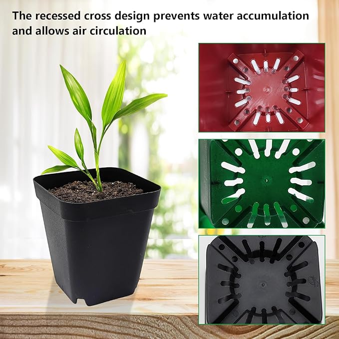RooTrimmer Square Plastic Nursery Pot 3" 120 Pcs Deep Succulent Pots Small Flower Planter Seeds Starter Pots with Drainage (Green,Black,Red 40pcs Each,2.7Inches)