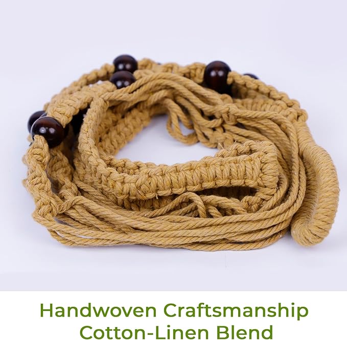 EJGIEGSO Macrame Plant Hanger, Up to 4-15 inch Pots, Wood Beads Cotton Hanging Planter Holder for Indoor Outdoor Boho Home Decor, 35 Inch, Set of 2 (Brown)