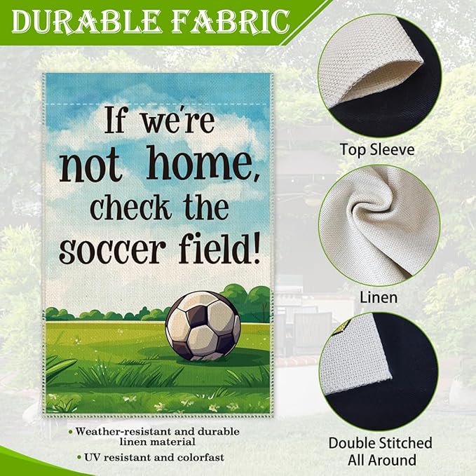 Hafhue If We Are Not Home Check The Ball Field Garden Flag, 12 x 18 Inch Double Sided Farmhouse Holiday Yard Garden Lawn Front Yard Porch Decor Flag, Appreciation Gifts for Soccer Lover Coach Referee