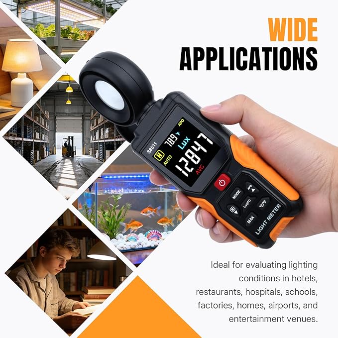 Mcbazel Digital Light Meter with HD Color Screen, 270° Rotatable Head & Fast 8X/s Sampling – High-Precision Illuminance Meter (200,000 Lux/FC) for LED Grow Lights, Plants, Photography & Lumen Testing