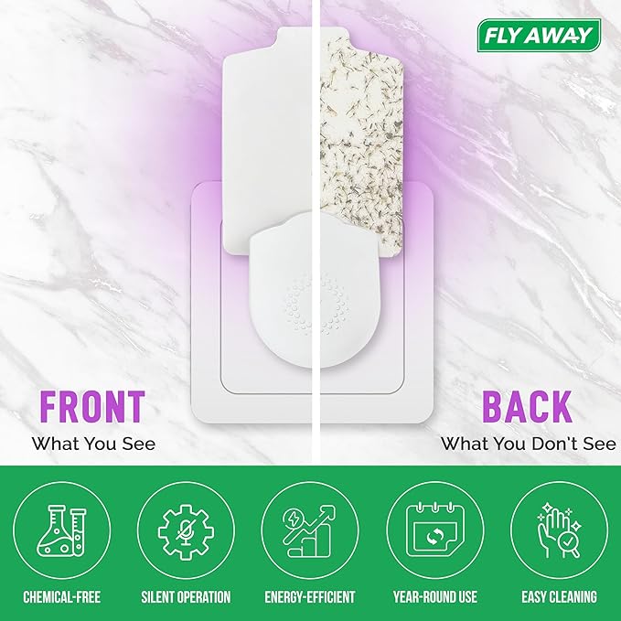 Fly Away 2 Pack UV Light Insect Trap with 6 Refills – Indoor Plug-in Trap for Fruit Flies, Gnats, Mosquitoes, and Moths – Silent, Non-Toxic Pest Control – 395nm UV Light for Maximum Attraction