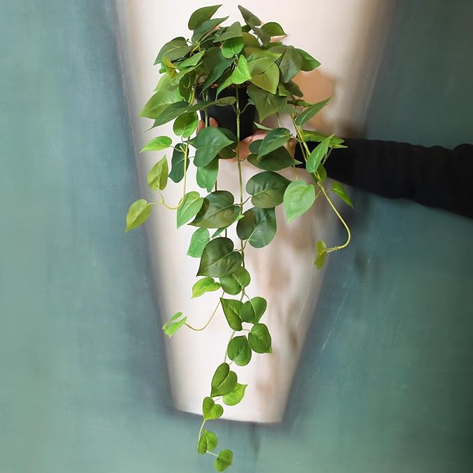 alyptus Fake Pothos Hanging Plants – 33" Set of 2 Faux Ivy Vines with Pots, Realistic Silk Devil’s Ivy for Indoor Décor, Low Maintenance Artificial Greenery for Home Bathroom or Office - Green