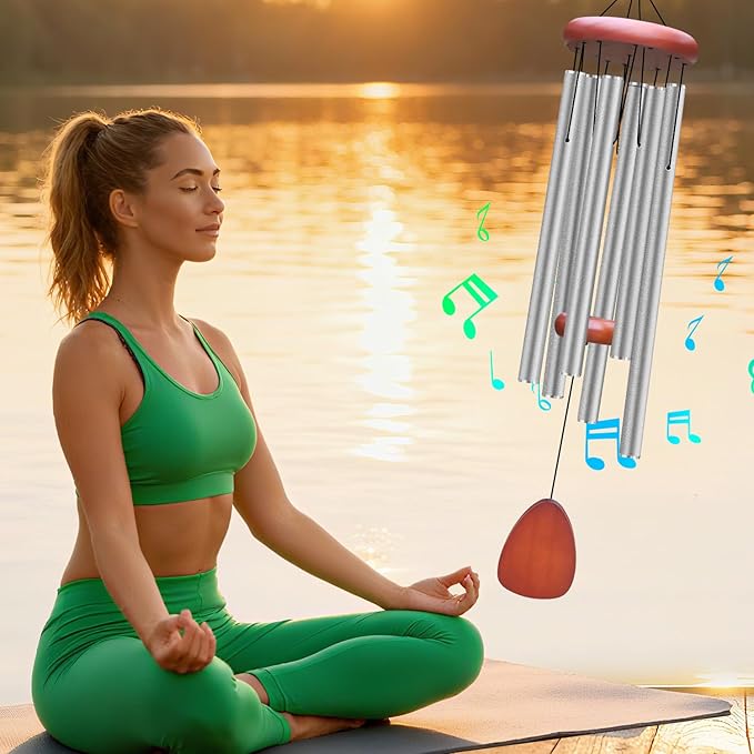 WENANA Large Aluminium Wind Chimes Outside, Soothing Melodic Memorial Sympathy Wind Chime, Suitable Outdoor Garden Decor, Gift for Mom Women Neighbors (Light Gray Wind Chime -36“)