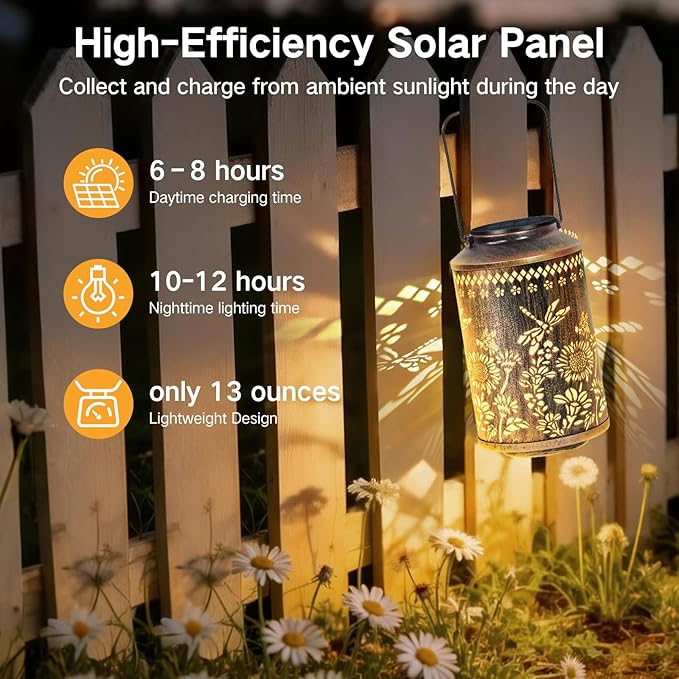 OUTONLIFE Dragonfly Outdoor Solar Lanterns, Waterproof Metal Hanging Solar Lights for Outside Yard, Garden, Patio, Lawn, Pathway Decorations, Birthday Gifts for Women Mom Grandma