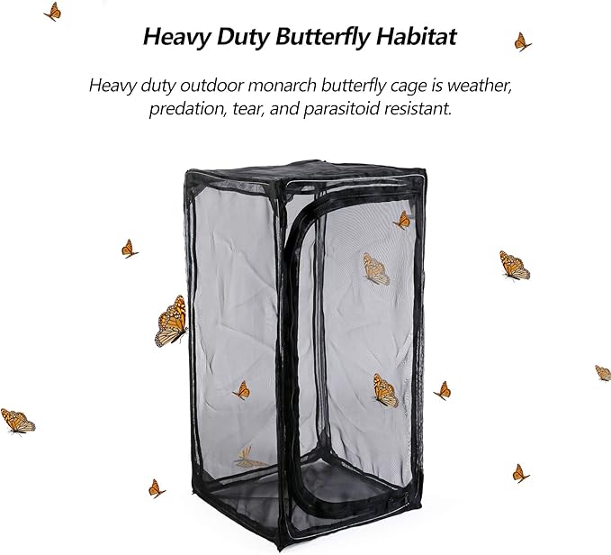 30" Heavy Duty Monarch Butterfly Habitat, Outdoor Collapsible Insect Mesh Cage Terrarium Pop-up with Zipper Protection