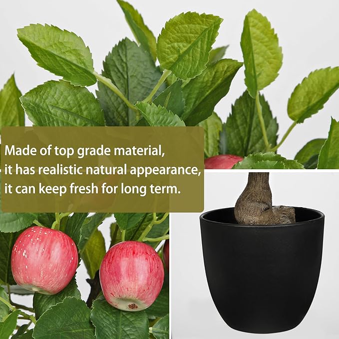Artificial Fruit Tree Potted Plants - Fake Apple Tree Artificial Fruit Plant 15.7" with Black Pot Faux Plants Indoor Decor for Home Office Living Room Table Desk Scenery Arrangement