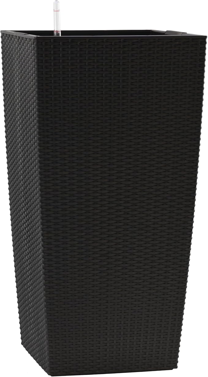 Vigo huseeo 30in Tall Planter, Self Watering Pots for Indoor/Outdoor Plants with Drain Holes, Water Level Monitor, Inner Bucket for Front Porch Patio, Black Large(1 Set)