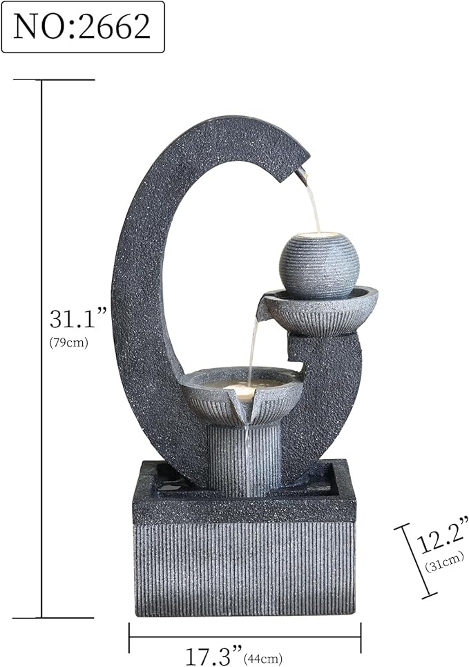 Qingyinge 31'' H Modern Outdoor Fountain Resin Outdoor Garden Fountains with Contemporary Design LED Light for Garden, Patio, Deck, Porch, Backyard and Home Art Decor