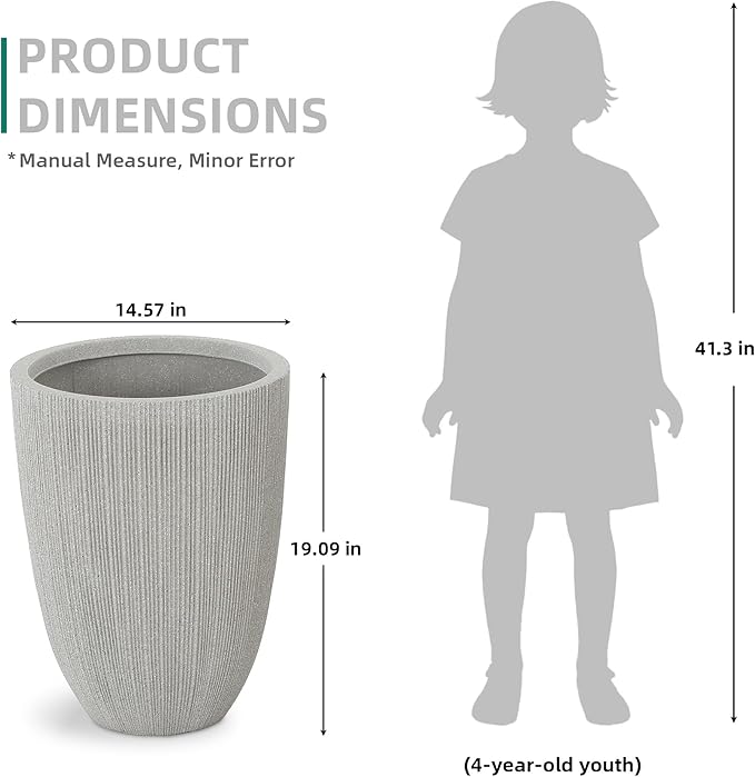 Ultym 19" H Mediterranean Planter for Indoor/Outdoor Plants, Set of 2 Large Flower Pot with Drainage Hole, Weather/UV Resistant Resin Planters for Garden Patio Porch Home Office Decor, Beige Fluted