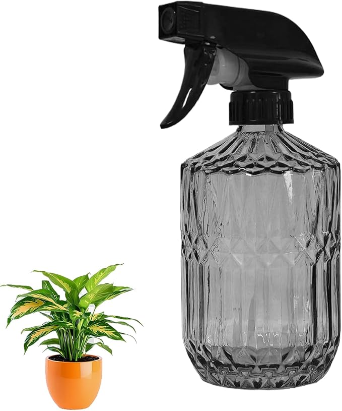 Glass Plant Mister Bottle, 15oz Refillable Water Spray Bottle with Adjustable Mist Nozzle for Indoor Flowers, Outdoor Gardening, Cleaning, Hair and Pets Care (Gray)