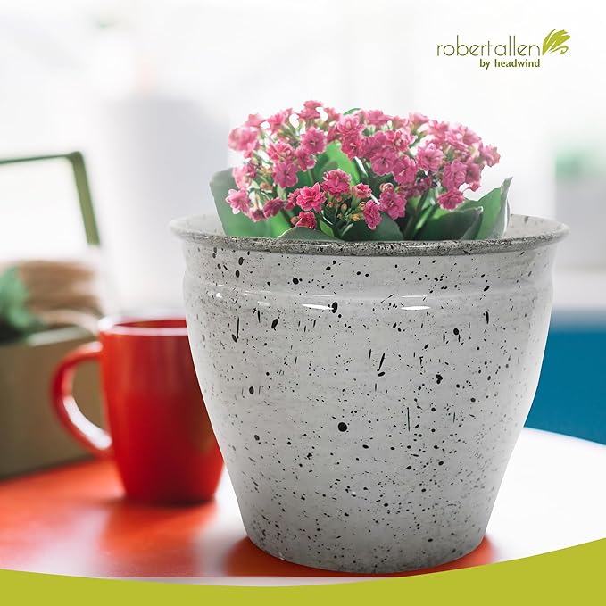Headwind Riverside Collection – 14" Dalmation Glazed Decorative Plant Pots Indoor with Drainage & Outdoor - Modern Flower Pot Weather-Resistant Lightweight Planter by Robert Allen