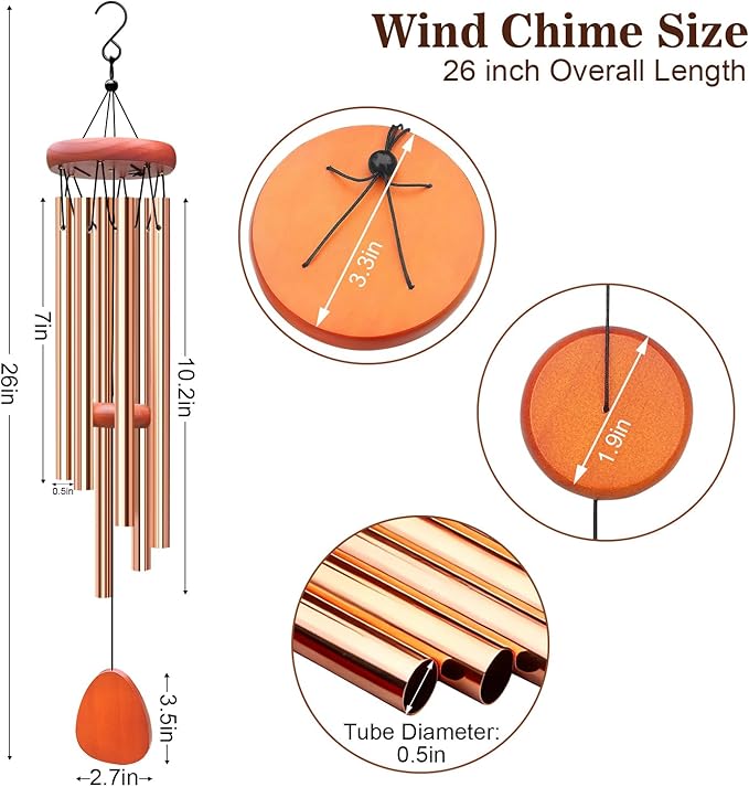 Wind Chimes for Outside, Soothing Melodic Memorial Sympathy Wind Chime, Suitable Outdoor Garden Decor, Gift for Mom Women Neighbors (Light Gold Wind Chimes-26in)
