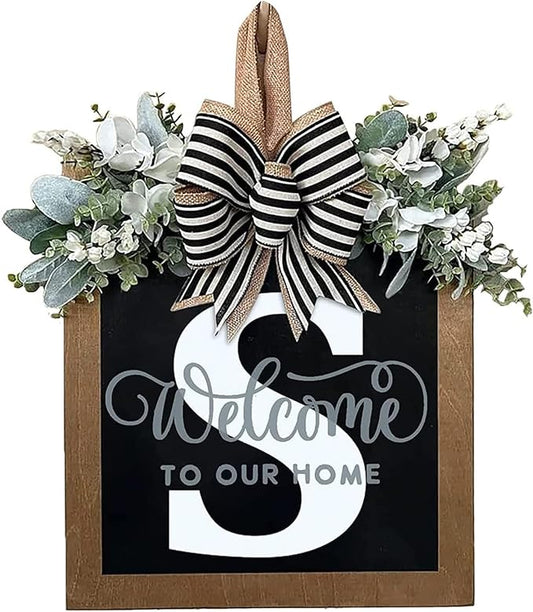 Last Name All Year Wreath, for Front Doors, Spring, Fall, 26 Last Name Letters All Year Round Wreaths, Suitable for Wedding Decorations, Home Porches, Farmhouses, Yards, Garden Decorations, Gifts (S)