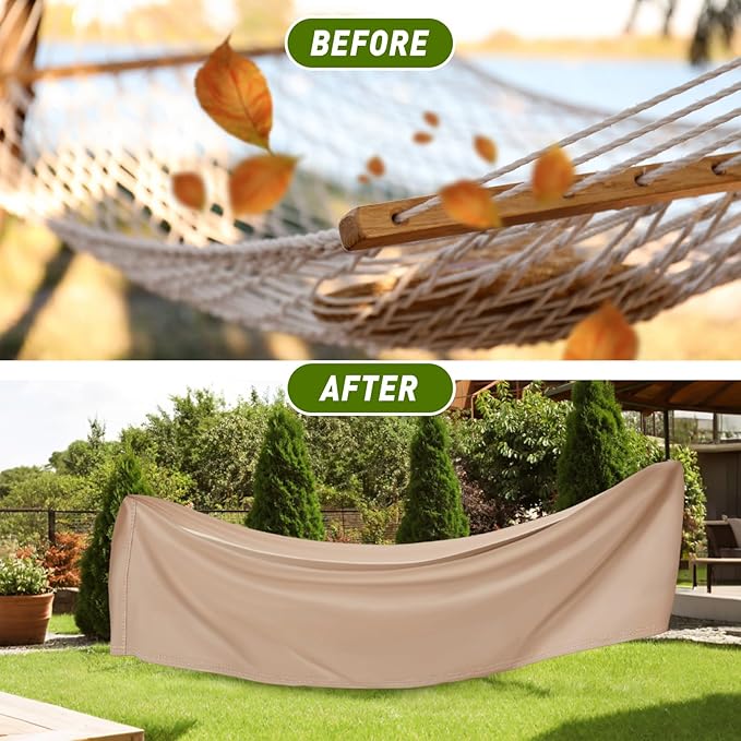 Tranqun 14-15 ft Hammock Cover 188" W x 58" D x 20" H Heavy Duty 420d Oxford Weather Resistant Cover Waterproof Protection for Hammocks Stand Outdoor Garden, Buckle Straps, Double Stitched Seams