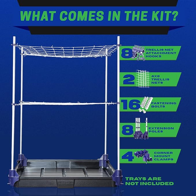 Trellis System Support Kit (Model A) - for Climbing Plants | Square Corner | Ideal for Hydroponics Growing System, Greenhouse & Garden