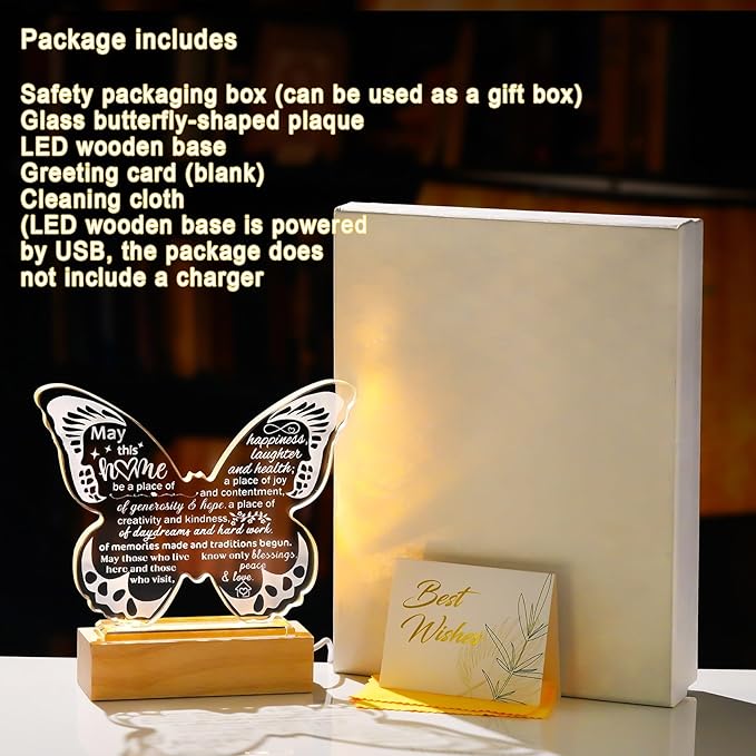 Ornalrist Housewarming Gifts New Home - Crystal Butterfly Keepsakes with Warm Light Base - Housewarming New Home Gifts for Couples, Women, Men, House Warming New Home Decor