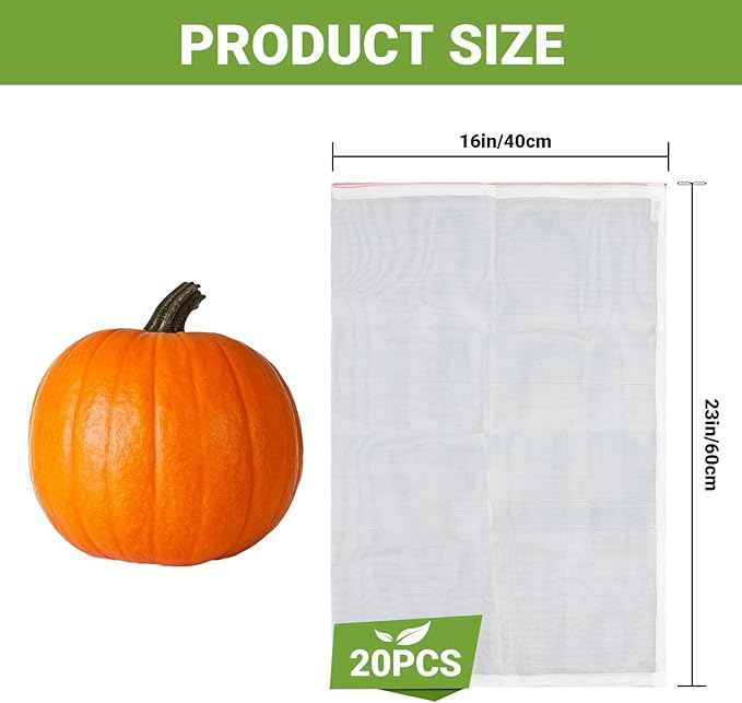 Fruit Protection Bags Large, 20pcs 23 x 16 inch Garden Insect Barrier Netting Bags with Drawstring, Plant Cover Bags for Tomatoes Fruit Trees Bananas Young Plants from Bugs Birds