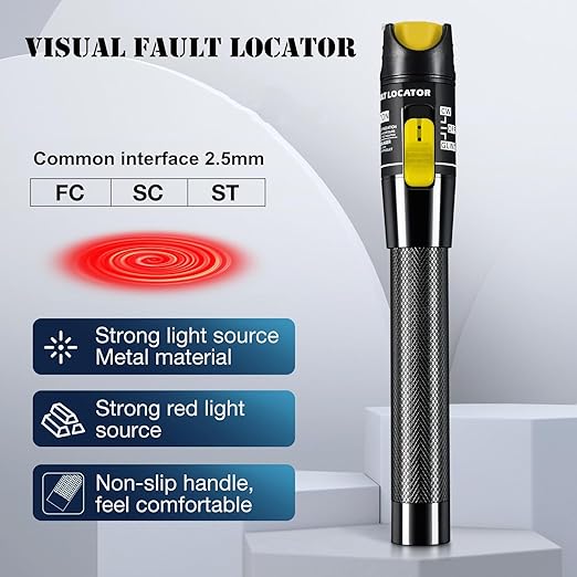 Visual Fault Locator,100-120KM Fiber Optic Cable Tester Meter, VFL Red Light Pen Light Source Testers(Black)