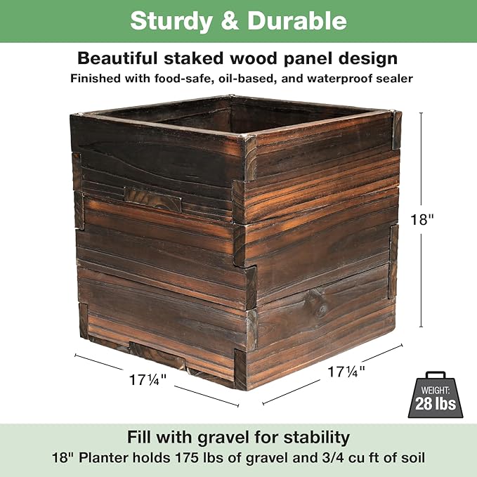 Extra Large Decorative Wooden Planter w/ Universal Pole Support for String Light Poles,Umbrellas,Bird Feeders. Solid Wood Outdoor Garden Patio Box for Plants(Does not include Pole), 17"x17"x18", Brown