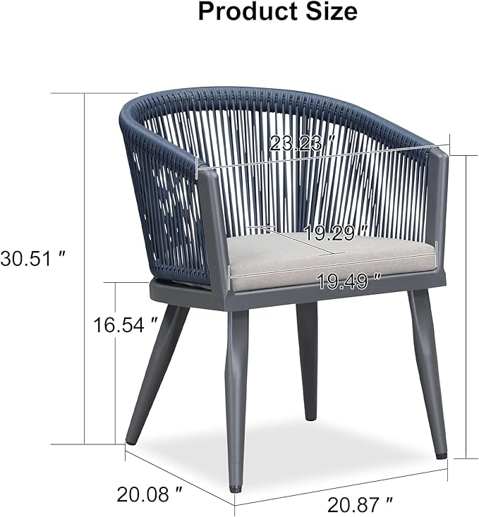 PURPLE LEAF 2 Pieces Outdoor Dining Chairs All-Weather Rattan for Lawn Garden Backyard Deck Patio Dining Chairs with Cushions, Navy Blue and Gray