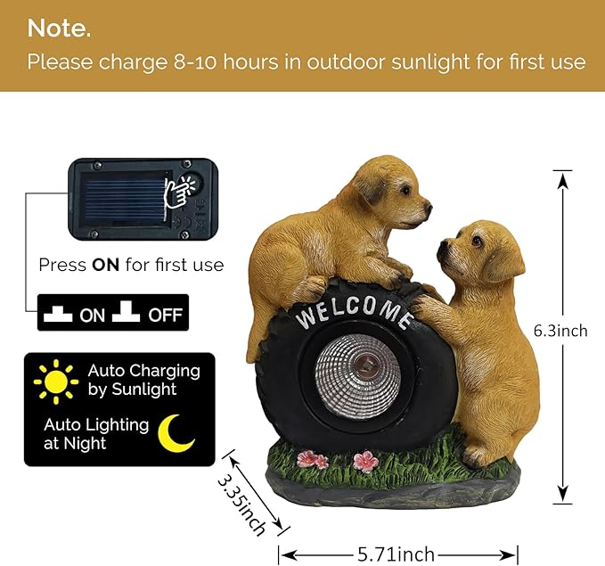 Solar Garden Statue LED Outdoor Garden Decor Funny Animal Sculpture for Yard Patio Lawn Weatherproof Resin Birthday Art Gift（Dog）