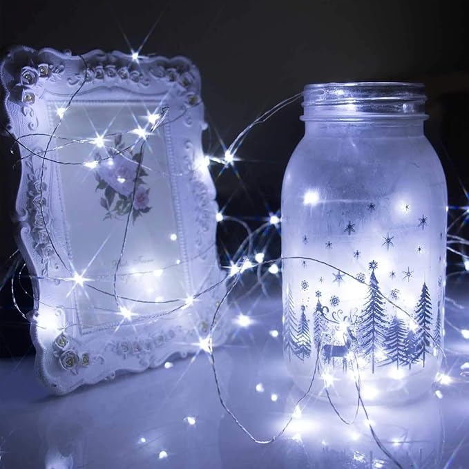 2 Pack Total 200 LED Fairy Lights Battery Operated String Lights with Remote & 8 Modes, 33FT Waterproof Copper Wire Battery Powered Twinkle Lights for Outdoor Christmas Parties Decoration White