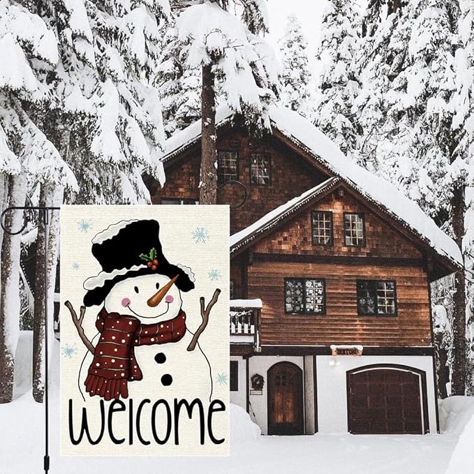 Snowman Snowflake Garden Flag 12x18 Inch Small Double Sided Burlap Vertical,xmas Winter Welcome Holiday Christmas Decorations Yard Lawn Outdoor Decorative Banner