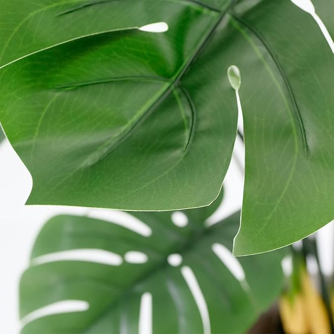 Artificial Tree in Contemporary Geometric Pattern Planter, Fake Monstera Silk Tree for Indoor and Outdoor Home Decoration - 65" Overall Tall (Plant Pot Plus Tree)