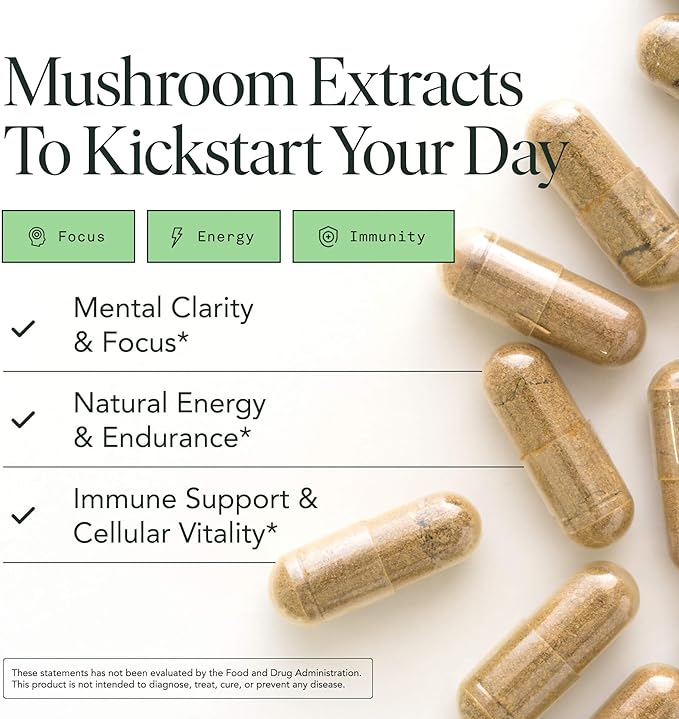 Fantastic Fungi Lions Mane Mushroom, Cordyceps Mushroom & Chaga Supplement - Focus, Energy & Brain Support Adaptogenic Capsules - 100% USDA Organic Complex, Vegan, 120 Capsules (2-Month Supply)