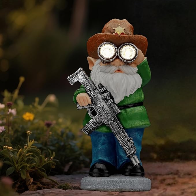 Funny Garden Gnomes Statue Outdoor Decor, Solar Telescope Gnome Decorations for Yard, Lawn, Patio, Porch, Christmas Birthday Housewaming Gifts for Dad, Men, Husband, 10.6 Inch, Resin