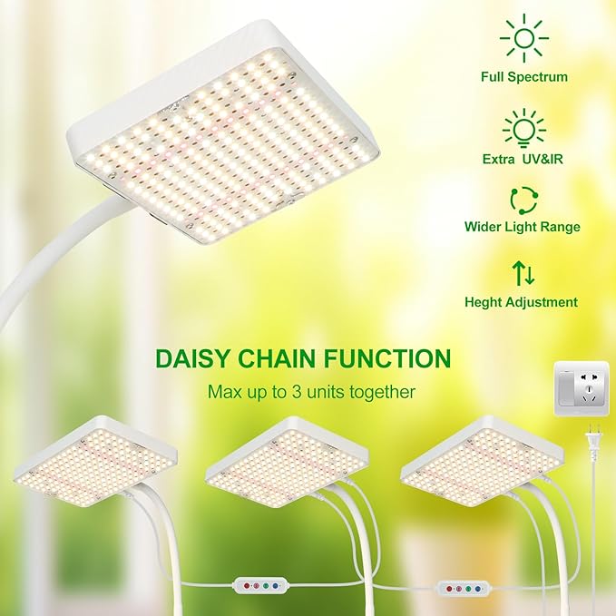 JINHONGTO Tabletop Grow Light with Timer, Bright Desk Grow Lights for Indoor Plants, Seed Starting, Seedlings, Bonsai, Succulent, Cactus, Vegetables, 16"-24" Height Adjustable, Daisy Chain Function