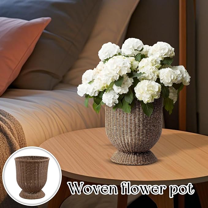 14 Inch Handwoven Boho Wicker Basket,Woven Decorative Storage Basket and Planter for Porch Patio Backyard Home Garden