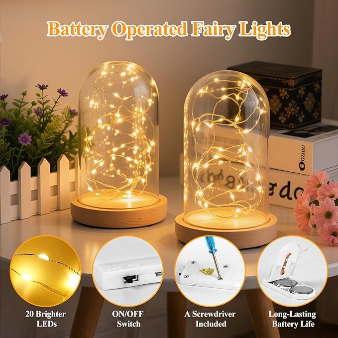 Lakumu 24-Pack Fairy Lights Battery Operated String Lights-7FT 20 LED,Waterproof Silver Wire Firefly Lights for Mason Jars DIY Bedroom Wedding Party Centerpiece Table Decor, Warm White