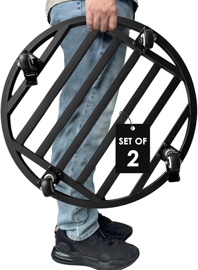 Hongsane 22" Round Plant Stand with Wheels Heavy Duty,Large Metal Plant Caddy Indoor Outdoor Use,Rolling Plant Dolly with Industrial Casters,Rust-Proof Black Plant Tray for Large Planters Pots,2-Pack