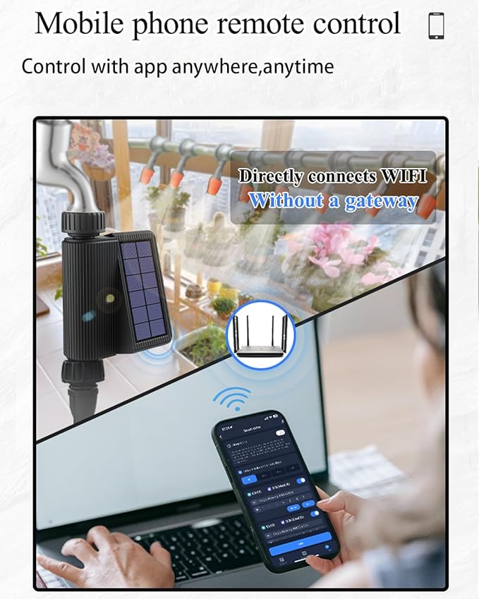 Haozee Solar WiFi Sprinkler Timer,Smart Hose Timer for Watering,Smart Water Timer for Garden Hose,Built-in Flow Meter,Automatic Irrigation Controller System for Lawns and Yard.