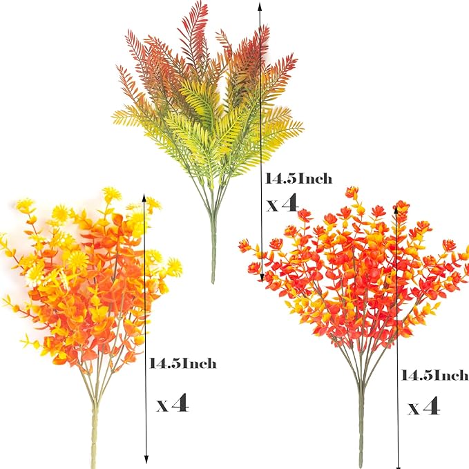 Grunyia 12 Bundles Artificial Fall Flowers UV Resistant Autumn Decorations for Thanksgiving Home Kitchen Room Farmhouse Floral Arrangements Indoor Outdoor
