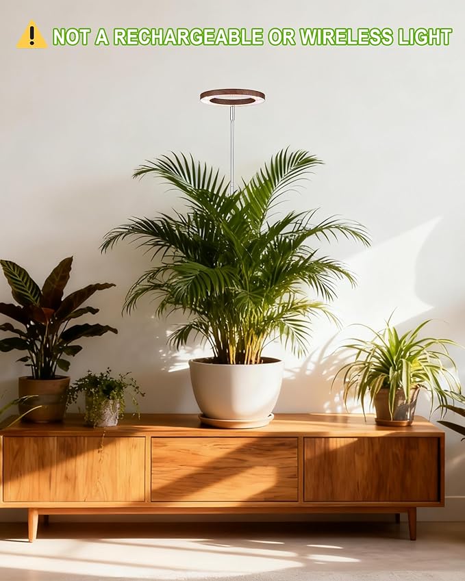 yadoker Plant Grow Light,LED Growing Light Full Spectrum for Indoor Plants,Aluminum Walnut Wood Grain Plant Lights,Height Adjustable, Automatic Timer, 5V Low Safe Voltage