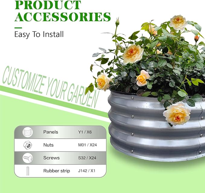 GrowHaus 2x2x1FT Galvanized Raised Garden Bed, Planter Boxes Outdoor Round Metal Garden Beds for Planting Vegetables Flowers Herbs Silver