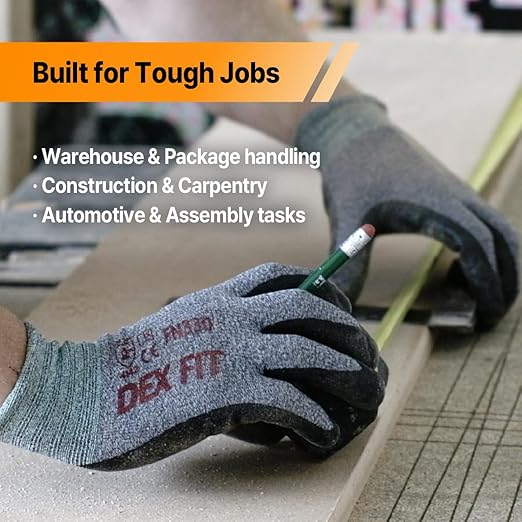 DEX FIT Nitrile Work Gloves FN330, 3 Pairs, 3D-Comfort Stretchy Fit, Firm Grip, Thin & Lightweight, Touch-Screen Compatible, Durable, Breathable & Cool, Orange XL (10)