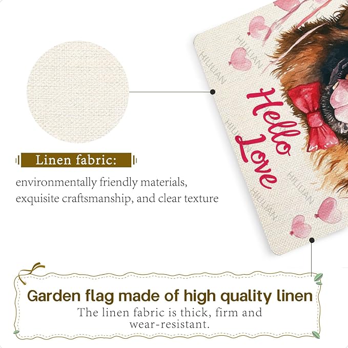 Valentine's Day Tibetan Mastiff Hello Love Garden Flag, House Yard Plaid Love Heart Outside Decoration, Spring Holiday Wedding Anniversary Outdoor Small Decor 12x18(12649)