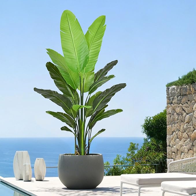 Bird of Paradise Plant Artificial 6ft - Tall Faux Plants Indoor with Realistic Trunks and 20 Vivid Leaves, 72 Inch Fake Tropical Floor Plants in Pot for Home Living Room Bedroom Office Indoor Decor