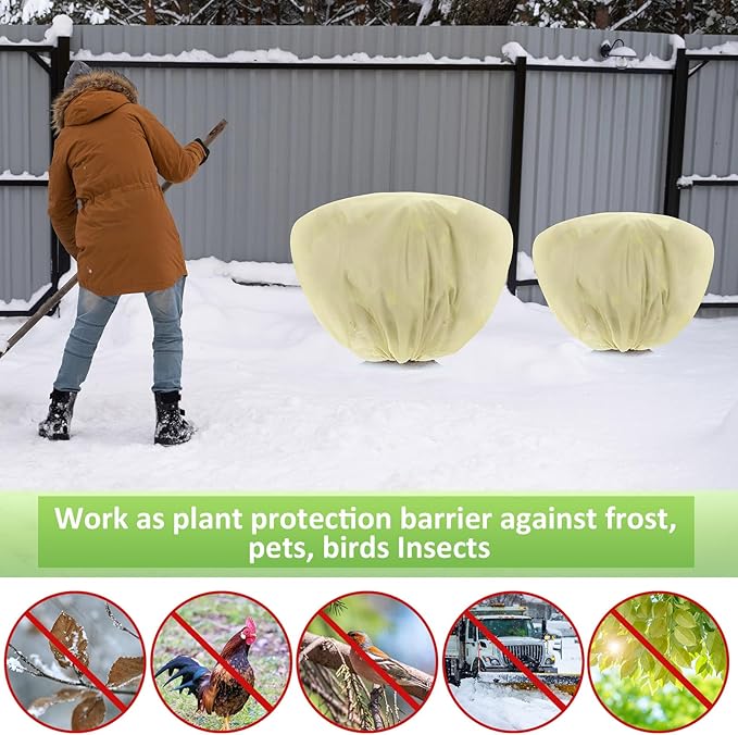 Wesnoy 6 Pcs Winter Plant Covers Freeze Protection 39.4x23.6 Inch Horizontal Shrub Tree Rose Plant Protection Bags Frost Blanket with Drawstring for Fall Winter Outdoor Garden Planting (Beige)