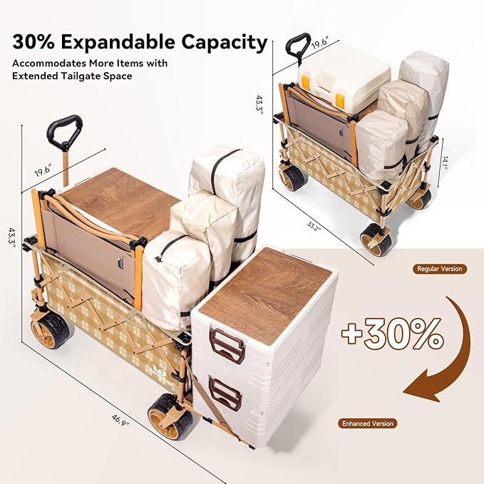Whitsunday Collapsible Folding Wagon with Table, Heavy Duty Utility Beach Wagons with All-Terrain Wheels for Camping,Garden,Sports Black