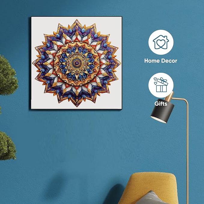 Delobil Jigsaw Puzzles for Adults, Mandala Flower Wooden Puzzles 200 Pieces, Geometric Art Gold Round Jigsaw Puzzles for Adults and Kids, Family Puzzle Games Gift Puzzle, 11.4 x 11.3 Inches