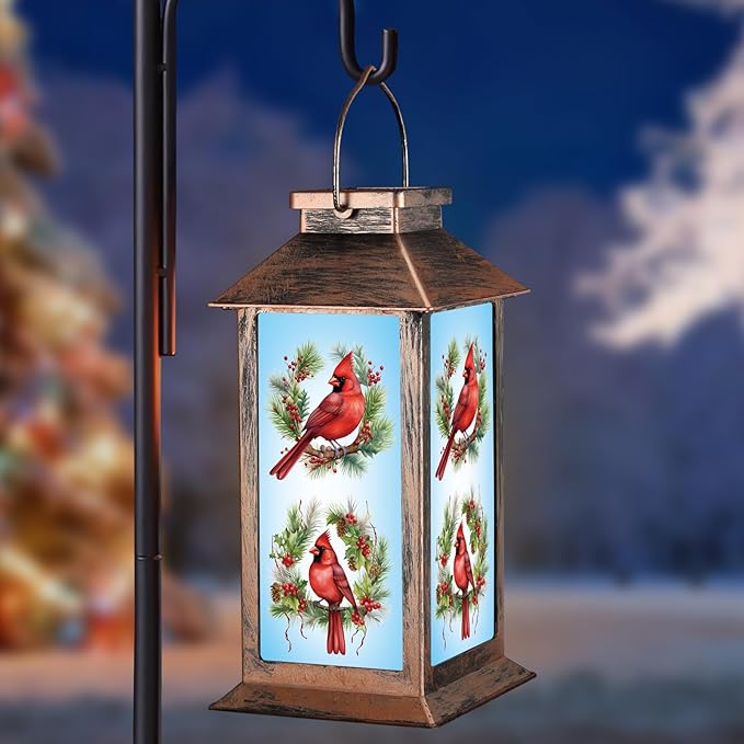 Solar Lanterns with Cardinal Theme Outdoor Waterproof Decorative Lights for Garden Birthday Gifts for Women, Mom, and Grandma Solar LED Hanging Lights for Yard, Patio, Lawn, and Porch(01-Floral Hoop)